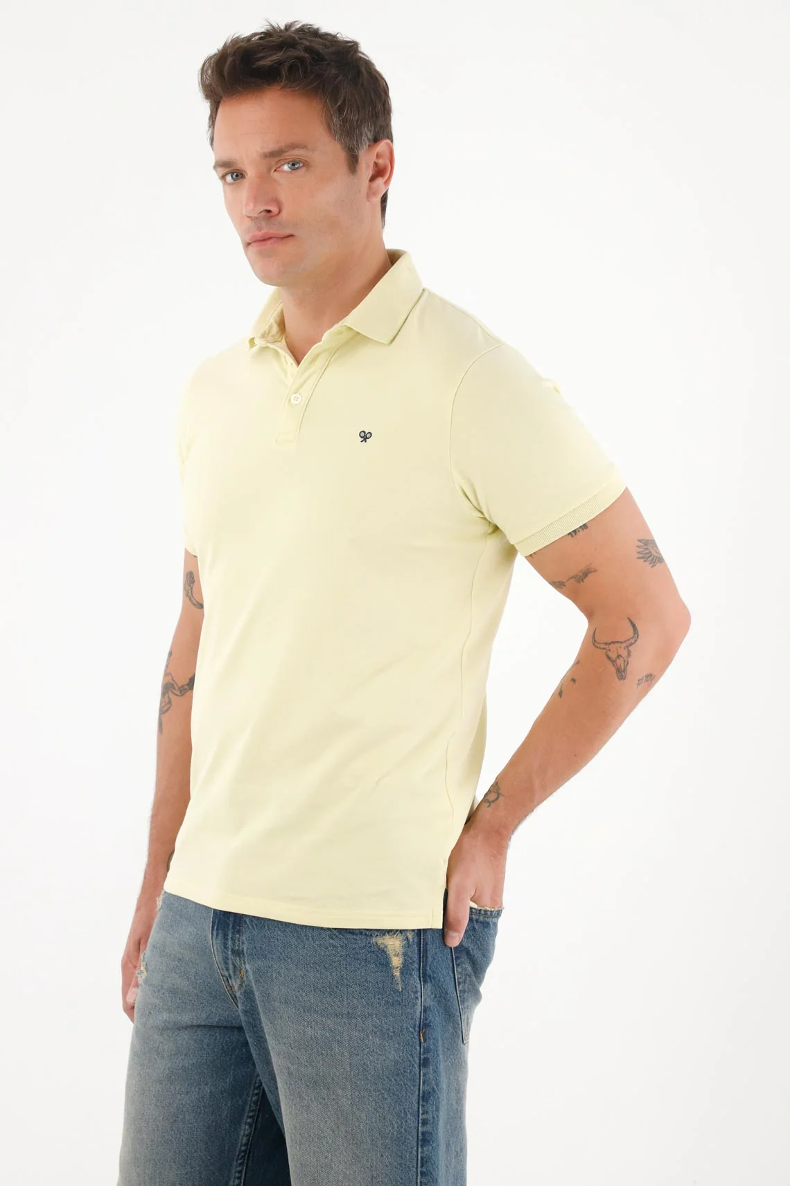 Yellow Antipilling Lycra Piqué Polo for Men - Image 3