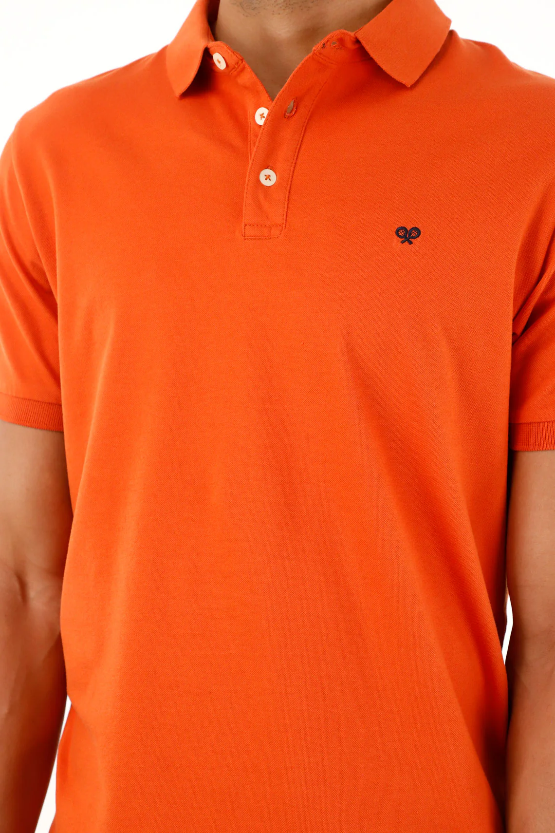 Men's Orange Polo Shirt with Ribbed Collar and Cuffs - Image 2