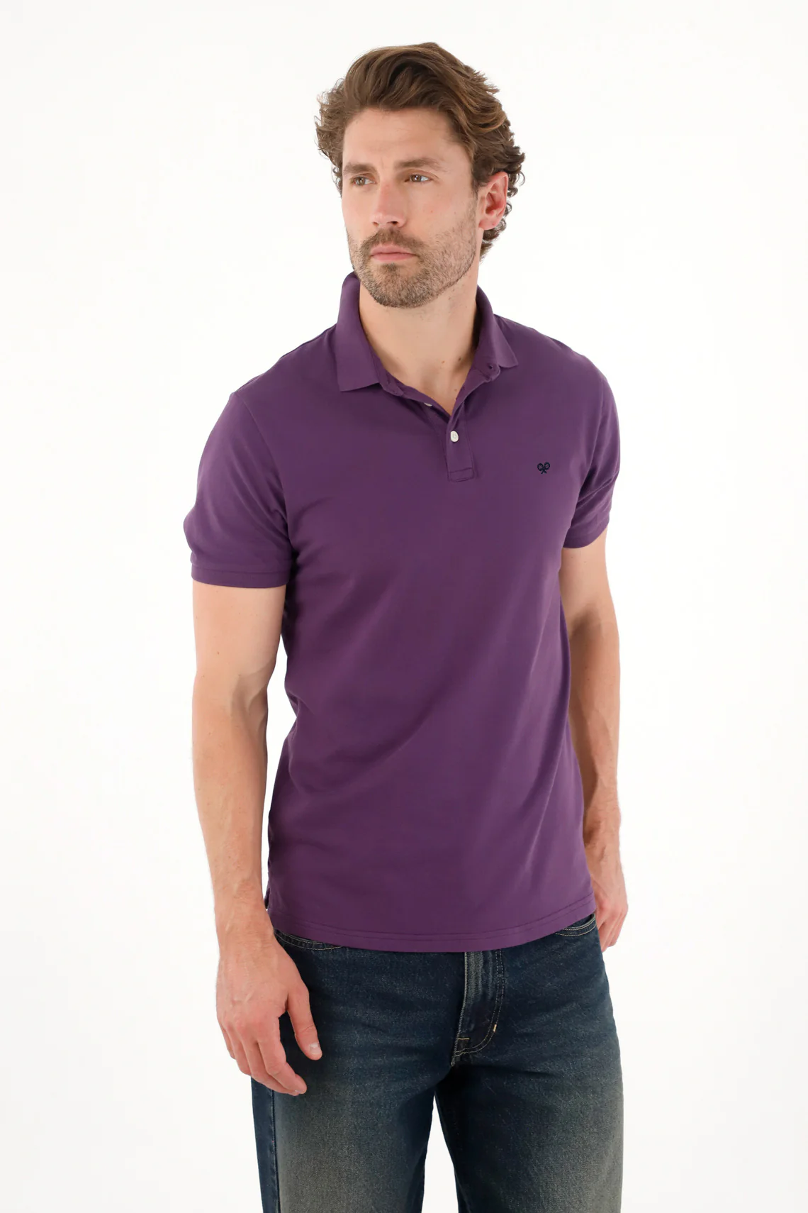 Men's Purple Pique Lycra Polo - Image 3