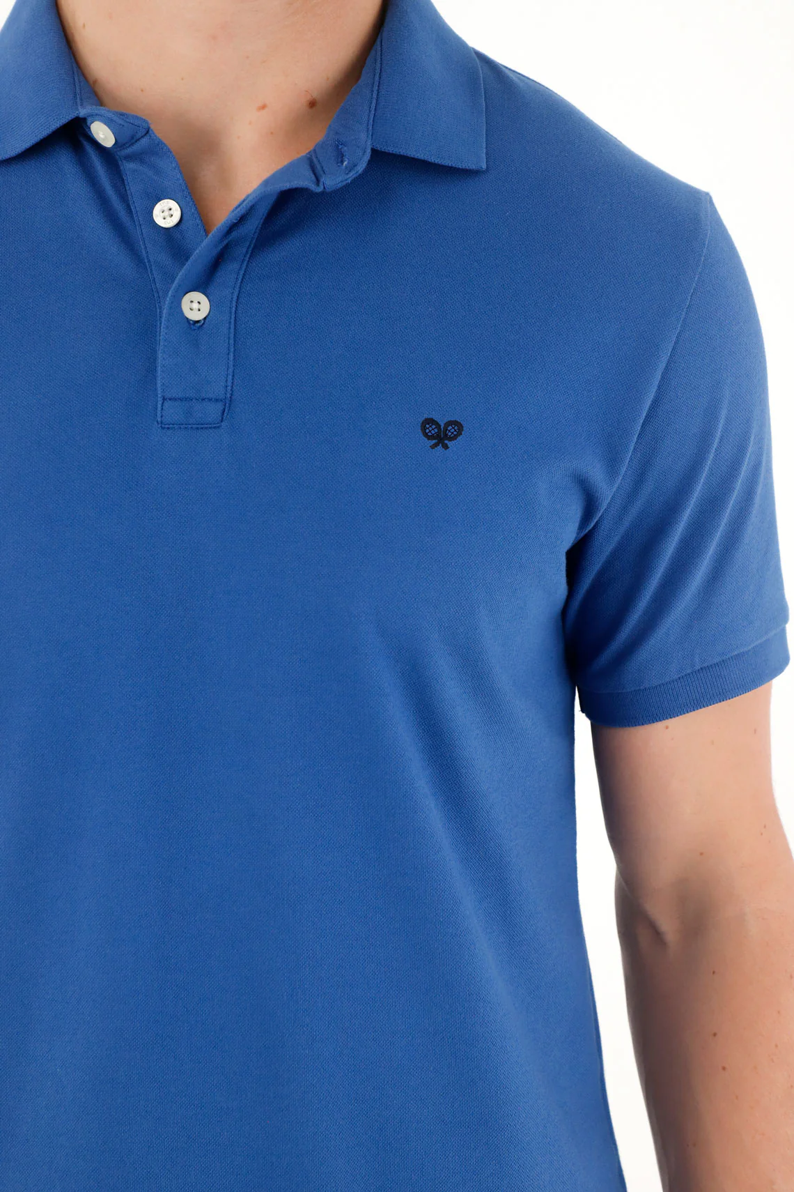 Men's Blue Pique Cotton Stretch Polo - Image 2