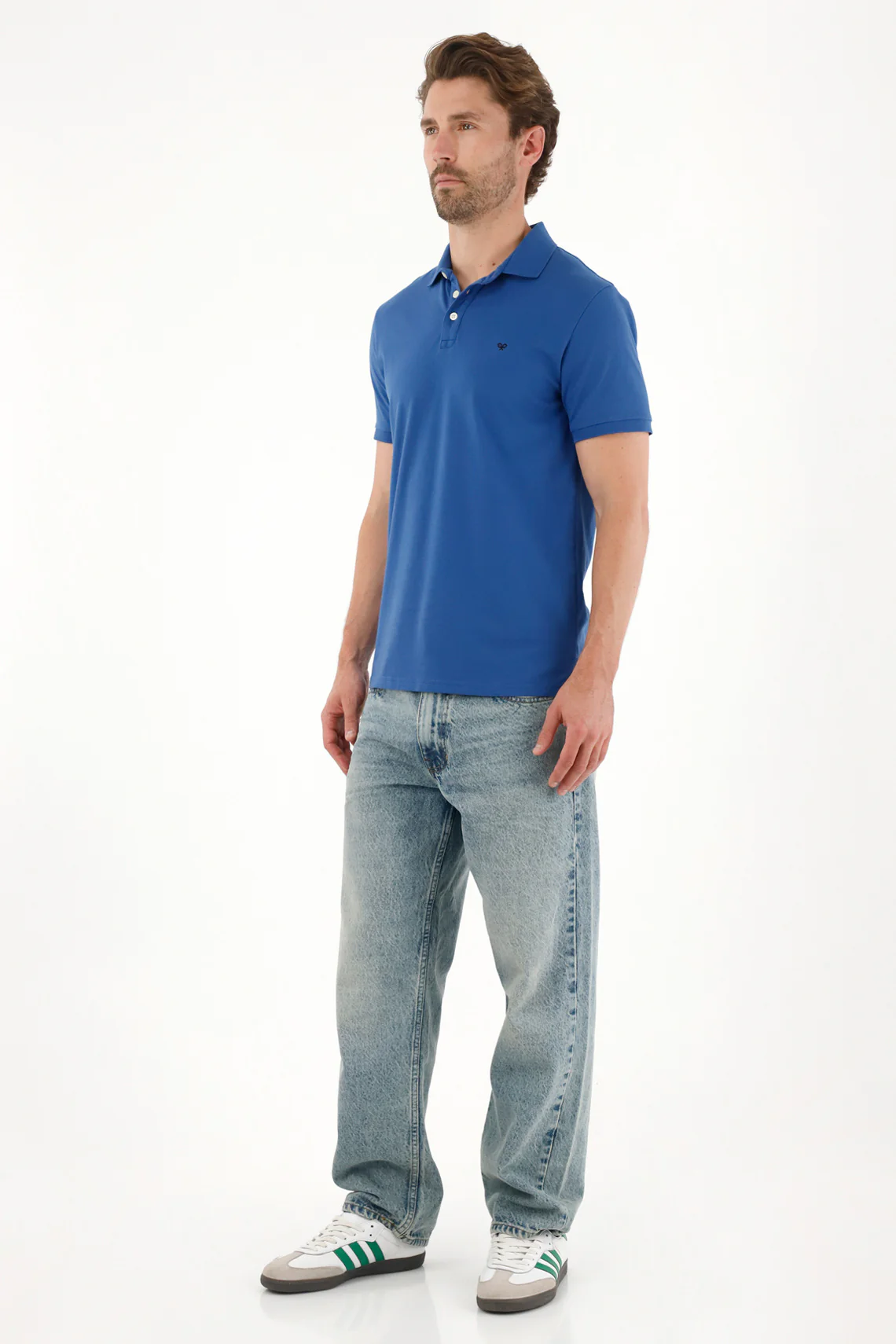 Men's Blue Pique Cotton Stretch Polo - Image 3