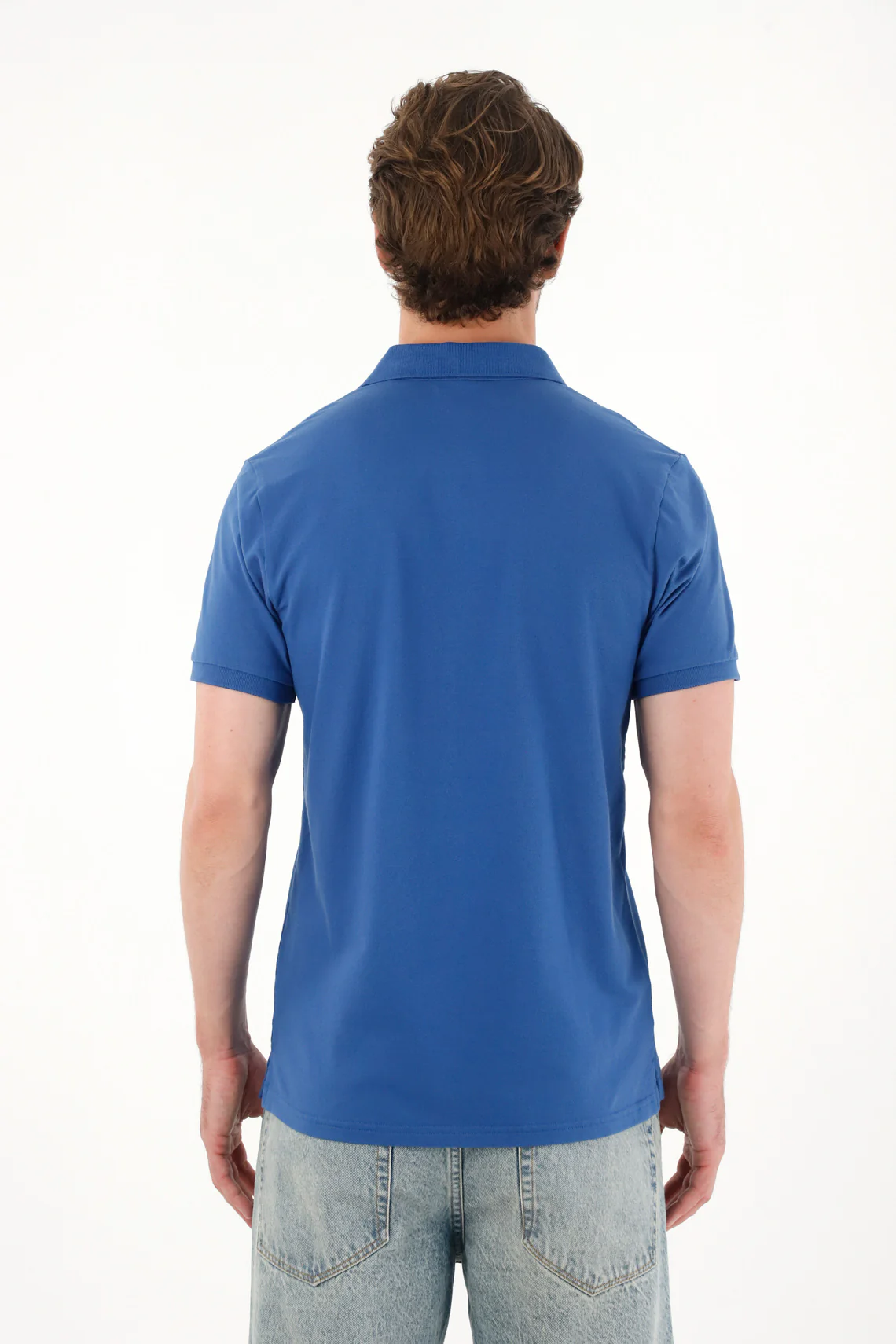 Men's Blue Pique Cotton Stretch Polo - Image 4
