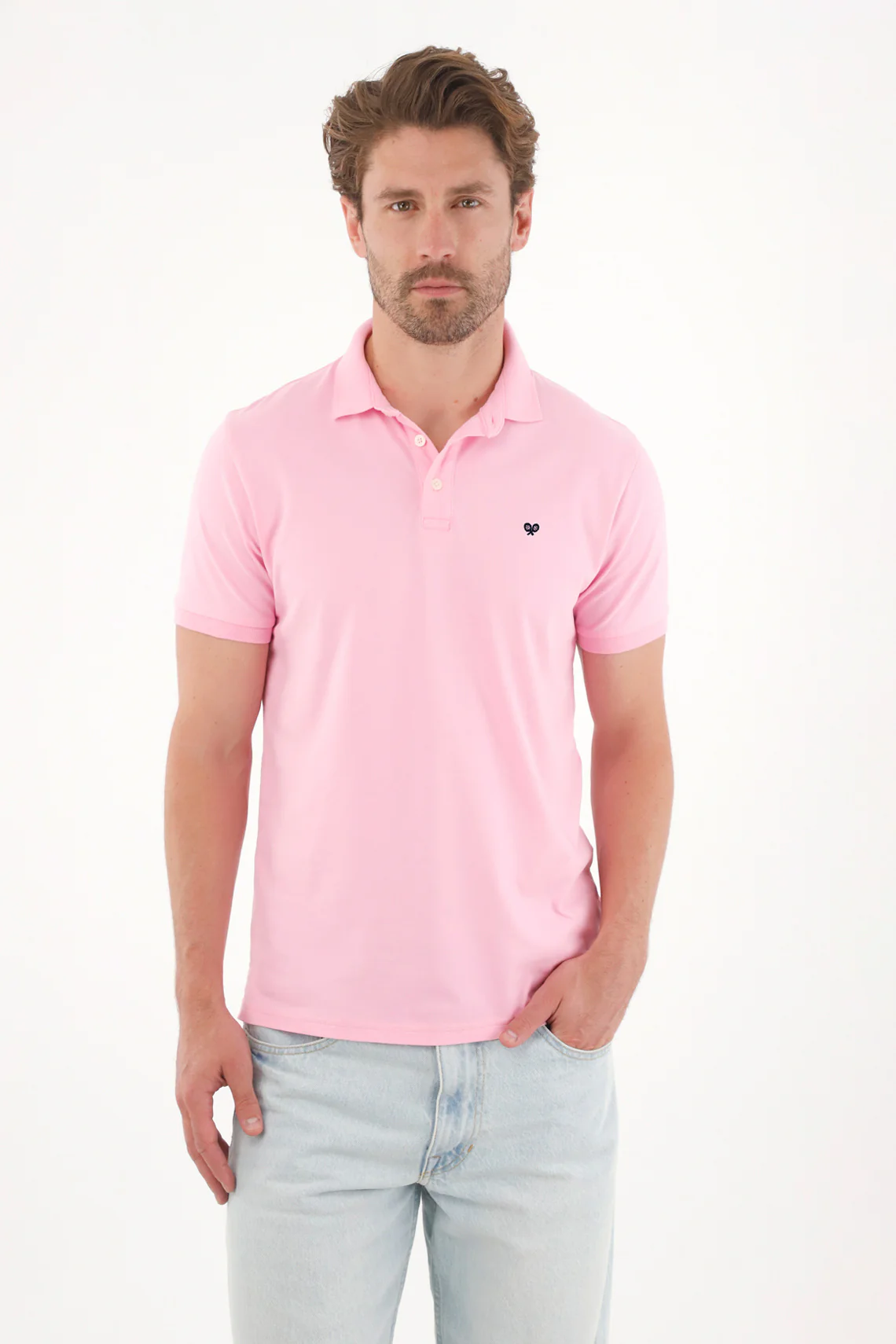 Men's Pink Pique Lycra Polo Shirt