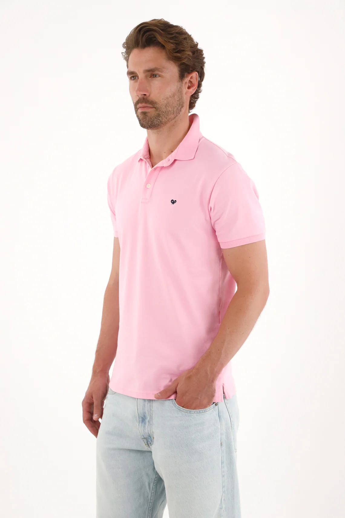 Men's Pink Pique Lycra Polo Shirt - Image 3