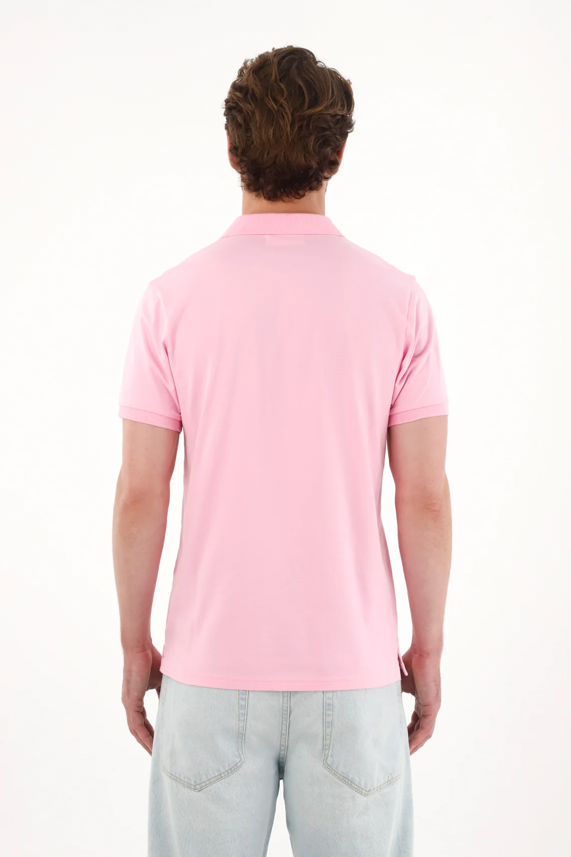 Men's Pink Pique Lycra Polo Shirt - Image 4