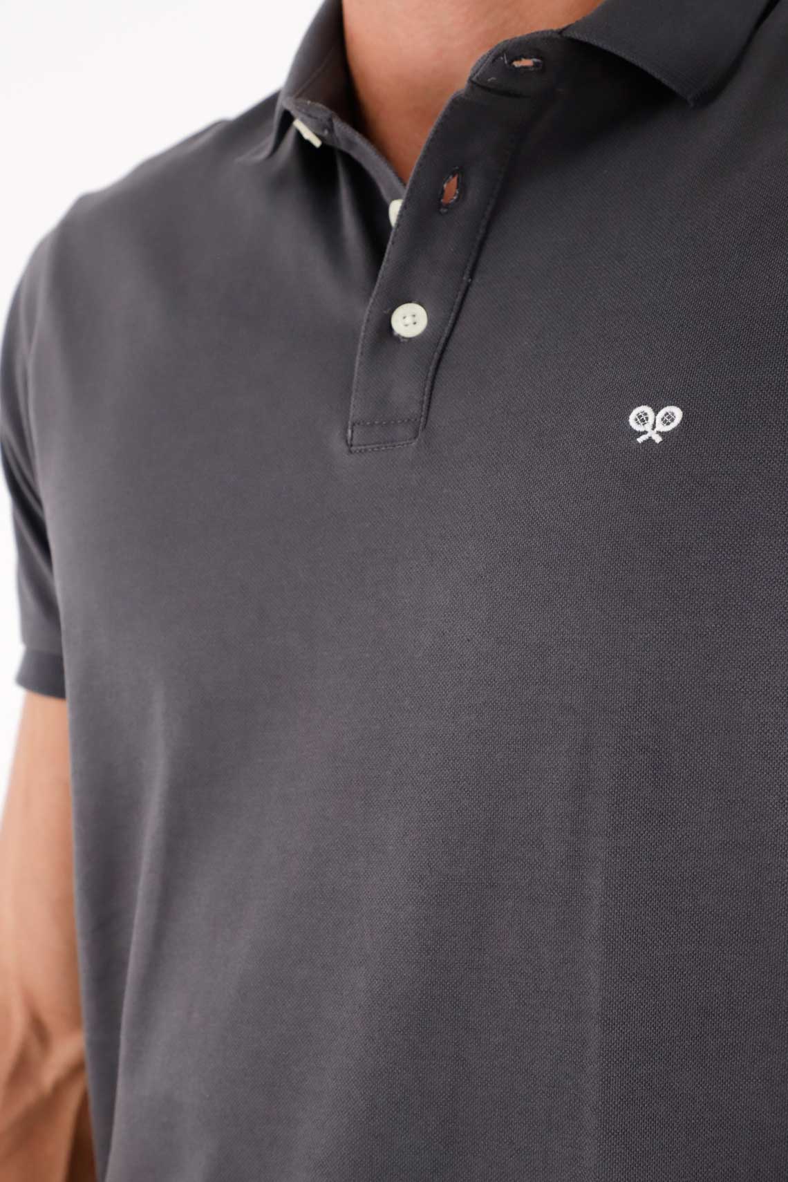 Dark Gray Cotton Polo for Men with Regular Fit and Embroidered Logo - Image 2