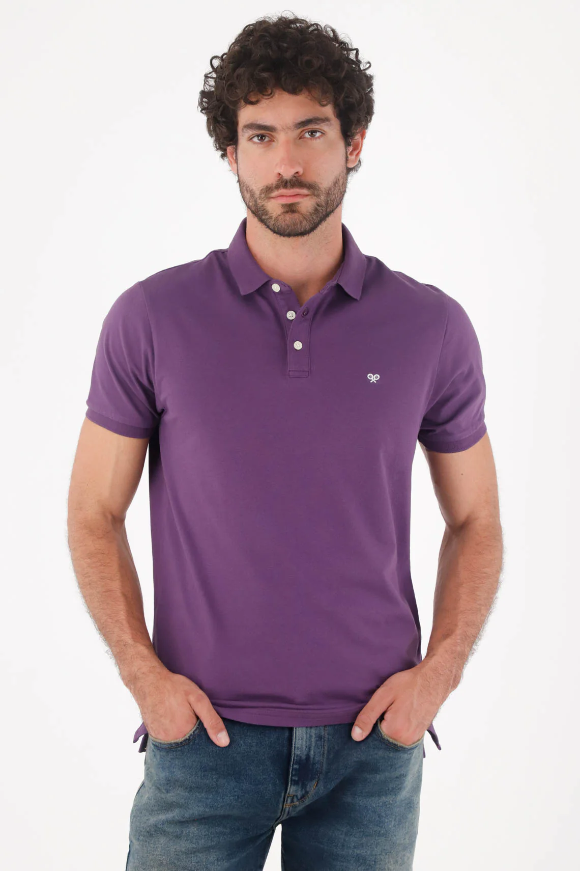 Men's Regular Fit Purple Cotton Polo with Mini Embroidered Logo