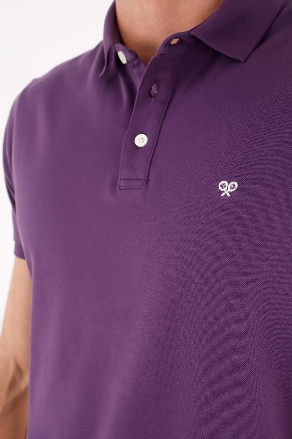 Men's Regular Fit Purple Cotton Polo with Mini Embroidered Logo - Image 2