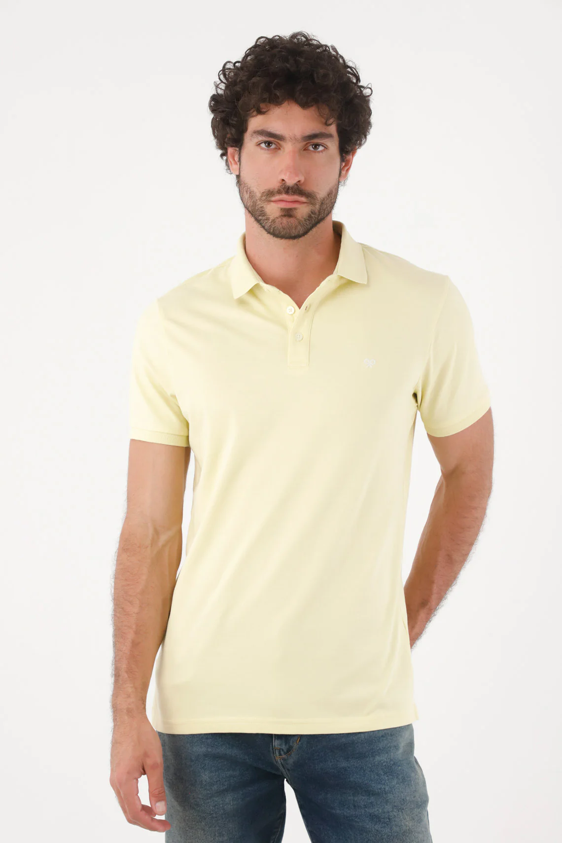 Men's Polo in Pastel Yellow Classic Fit with Minimal Logo
