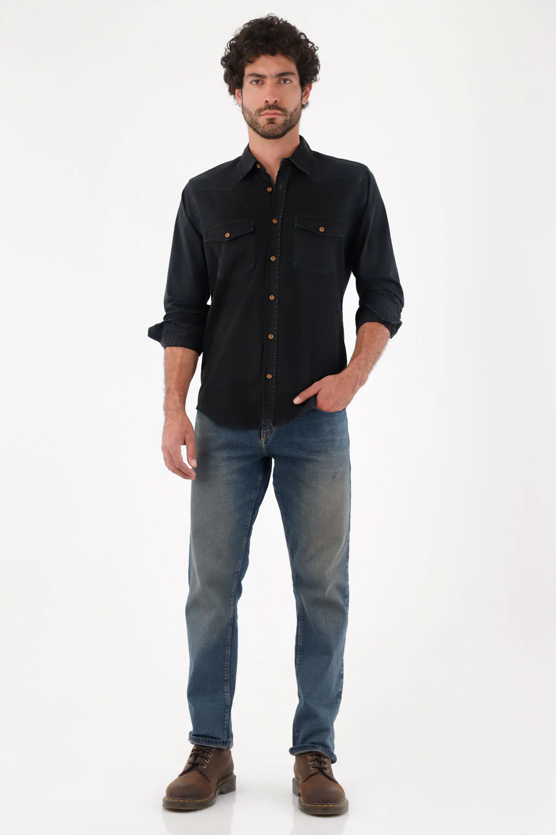 Shirt in denim with pockets black for men - Image 2
