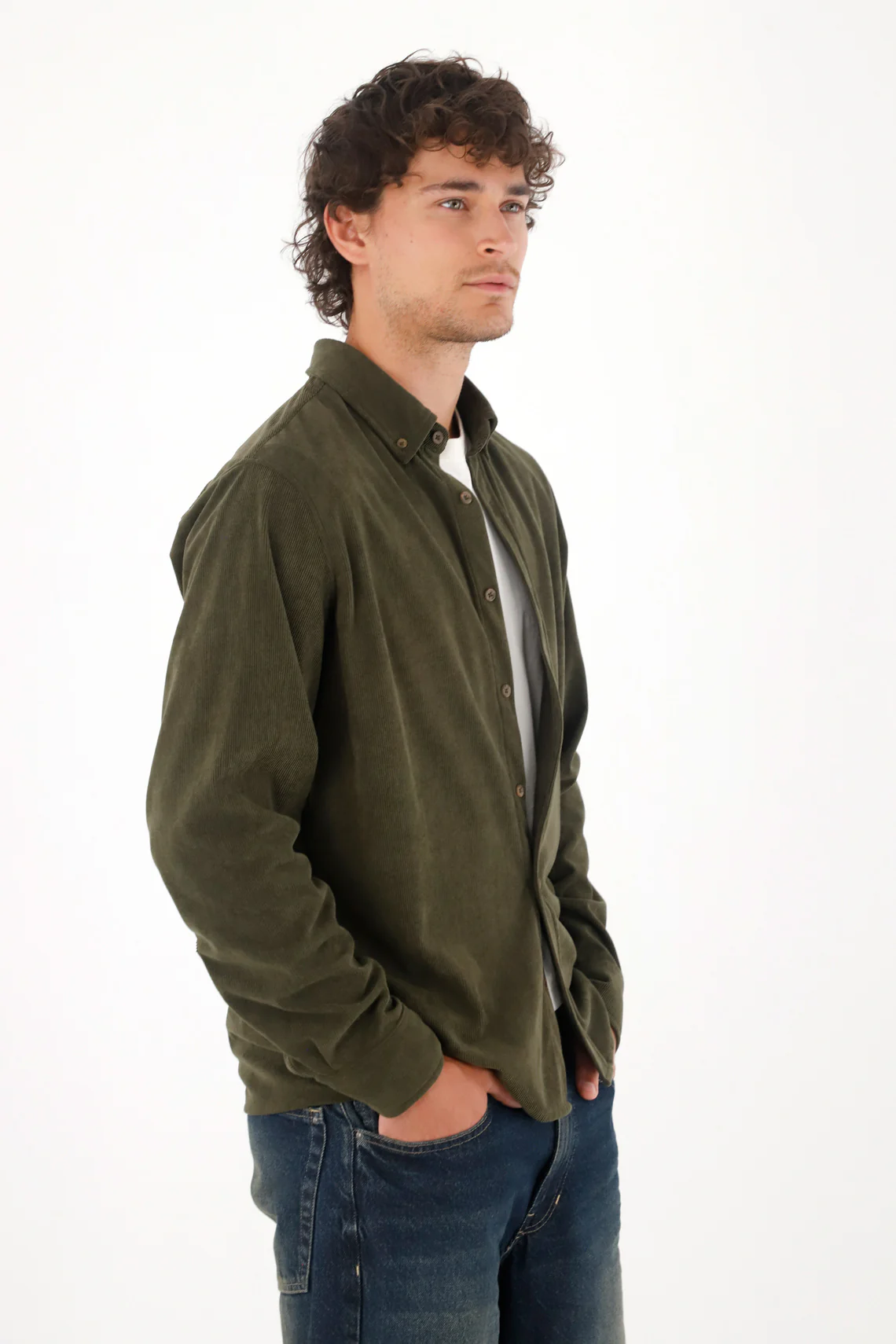 Shirt with corduroy texture in green for men - Image 2
