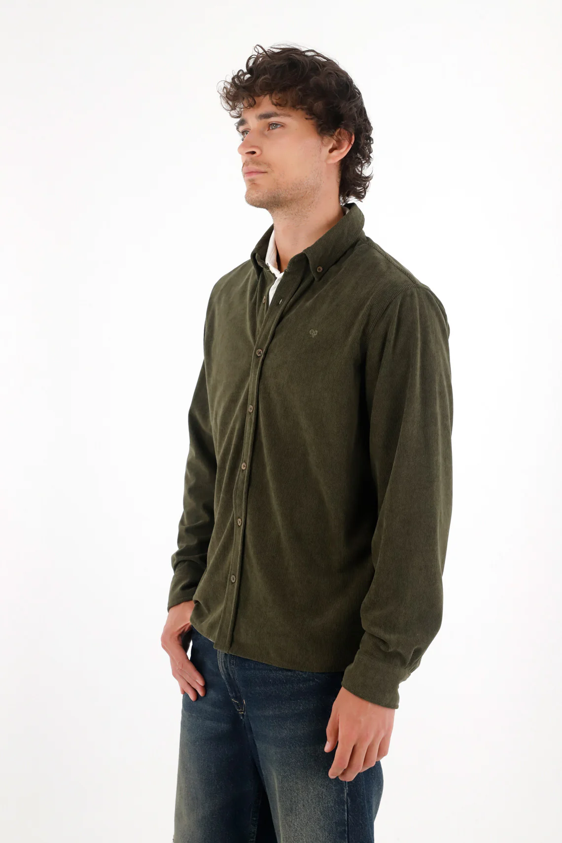 Shirt with corduroy texture in green for men - Image 3