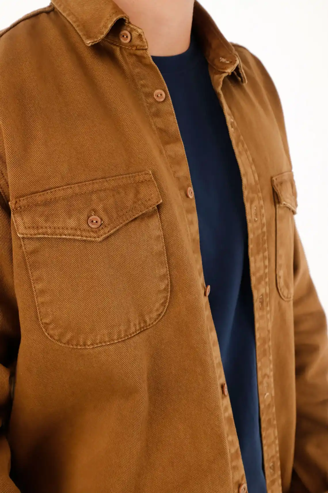 Shirt in brown drill long sleeve for men - Image 3