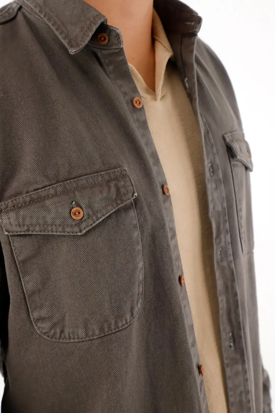 Shirt in drill with vintage dye for men - Image 3