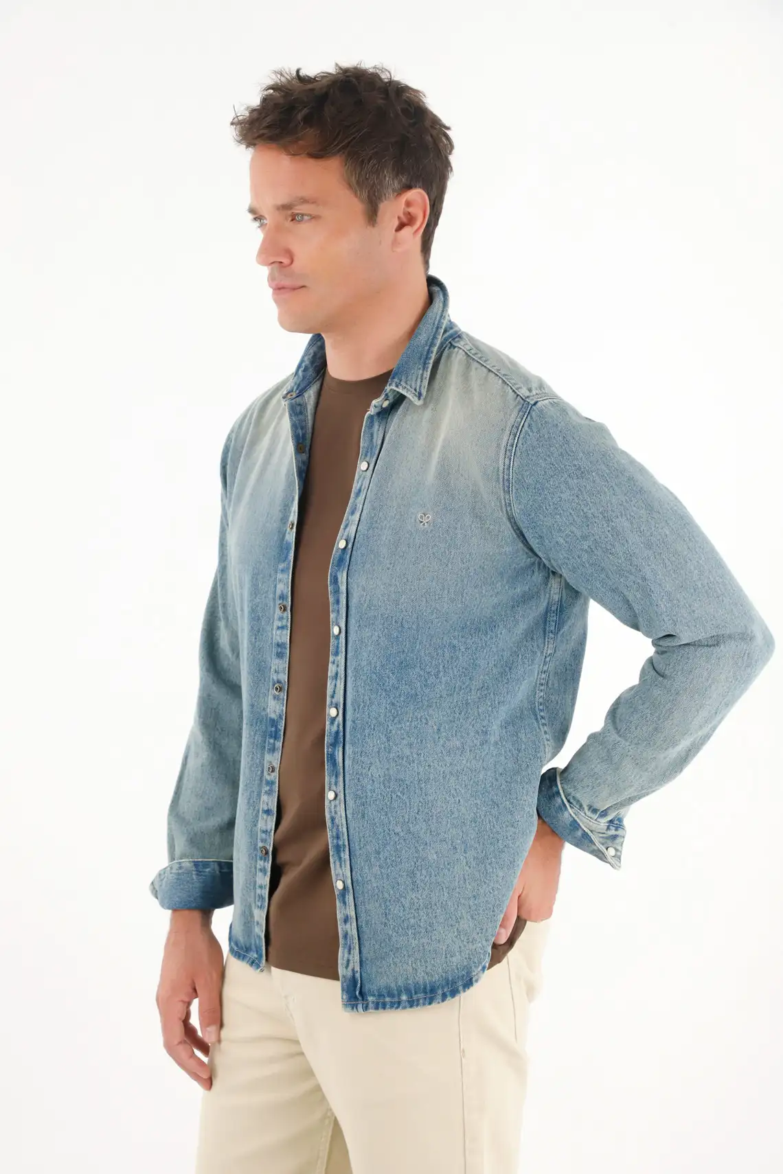 Long Sleeve Shirt in Blue Denim for Men - Image 2