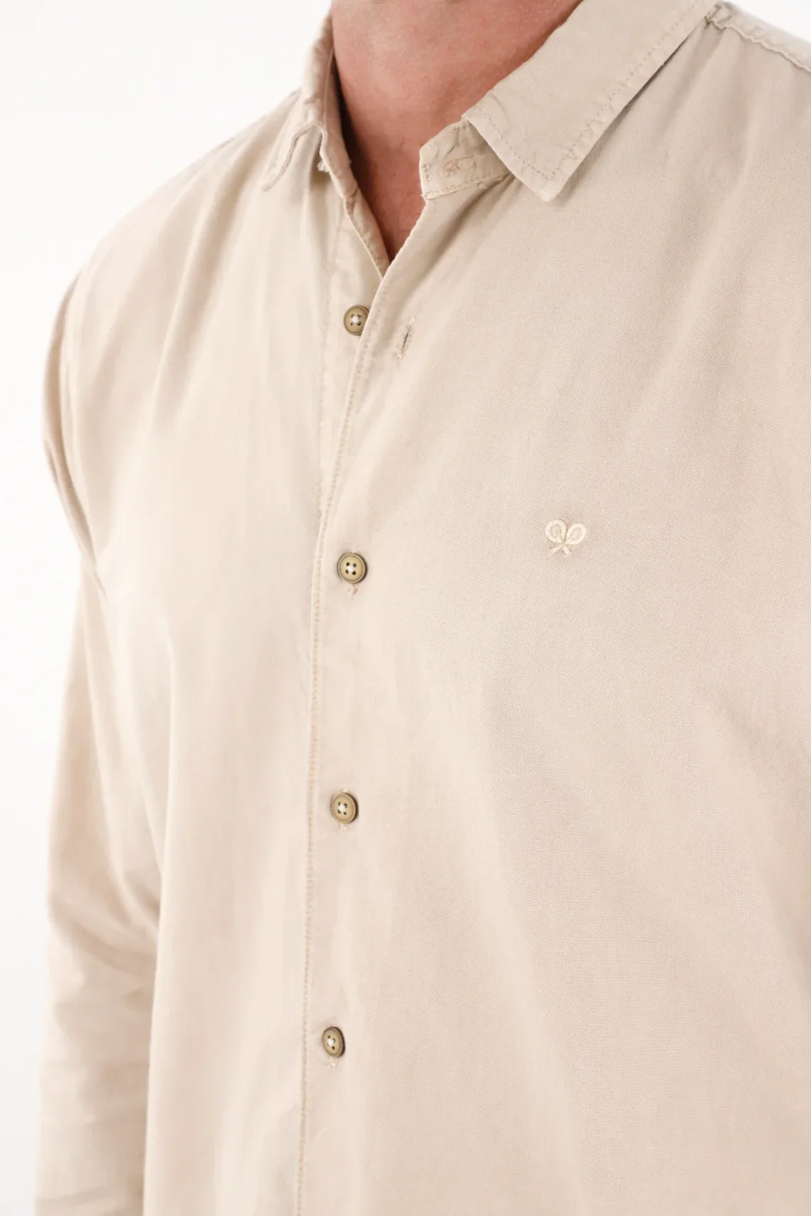 Long Sleeve Shirt with Brown Embroidery Detail for Men - Image 2