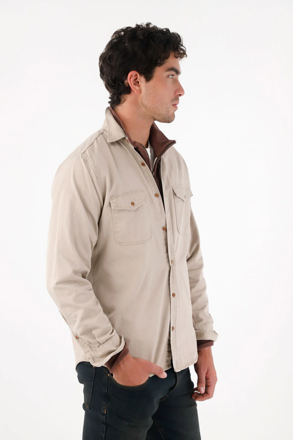 Brown Shirt Jacket for Men - Image 3