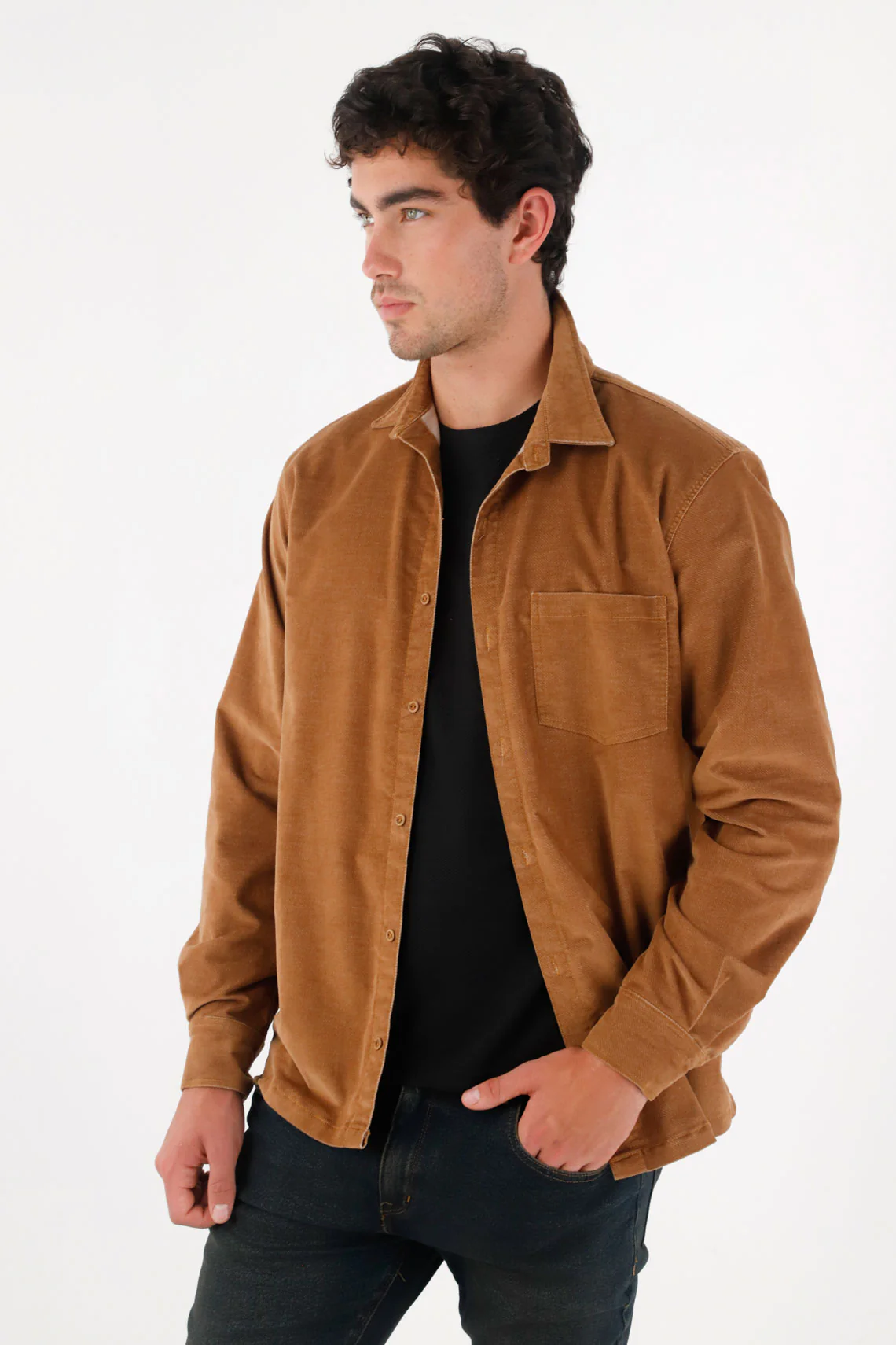 Brown Textured Fabric Shirt for Men - Image 2