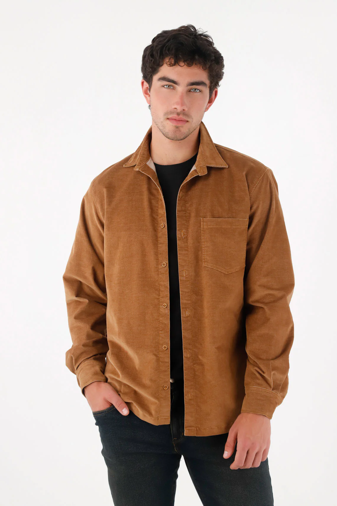 Brown Textured Fabric Shirt for Men - Image 3