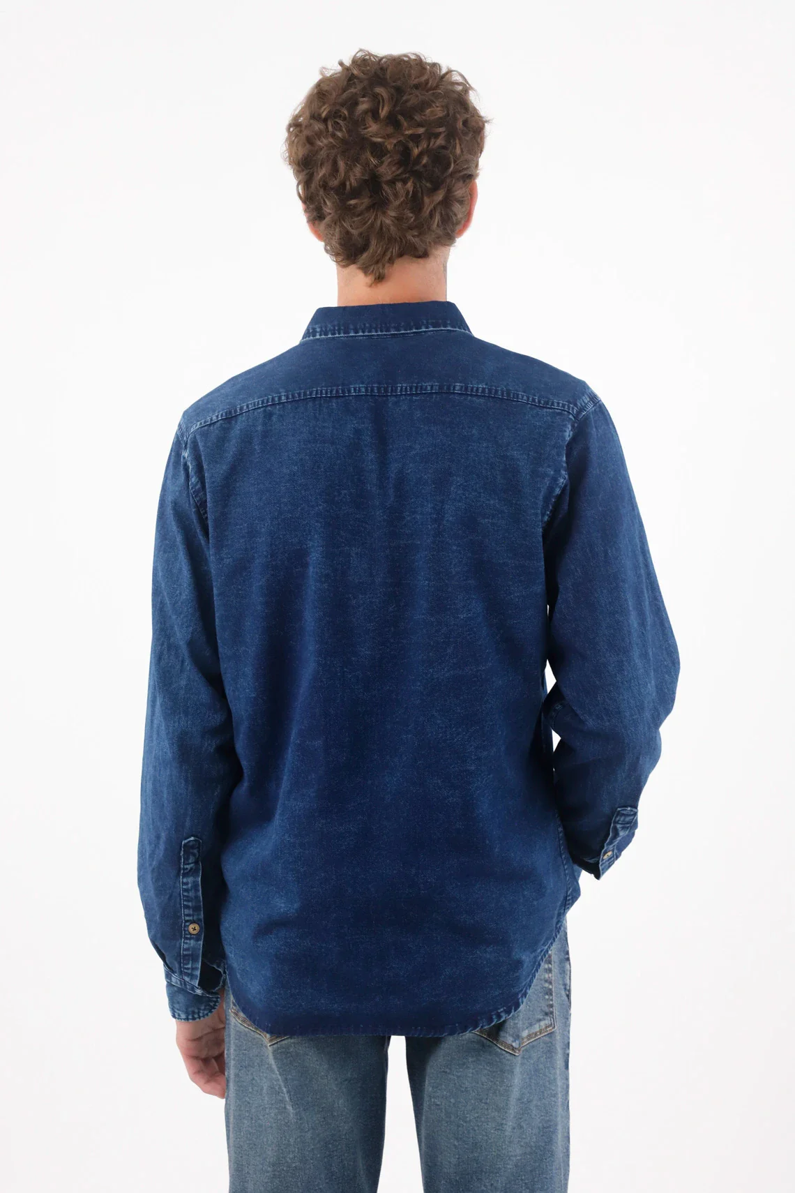 Shirt for men indigo cotton relaxed fit with wash - Image 5