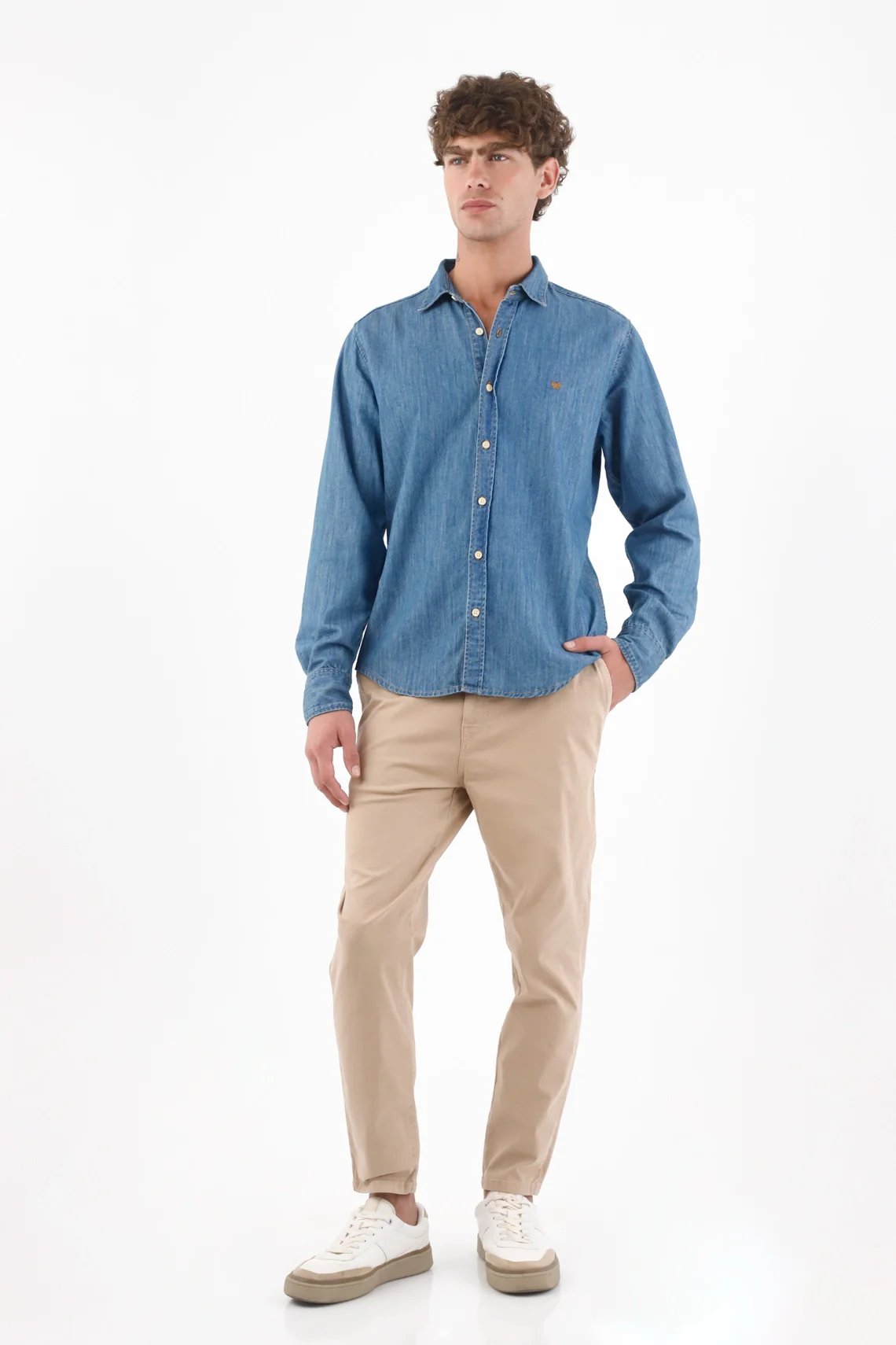 Shirt for men in regular fit blue cotton long sleeve - Image 2
