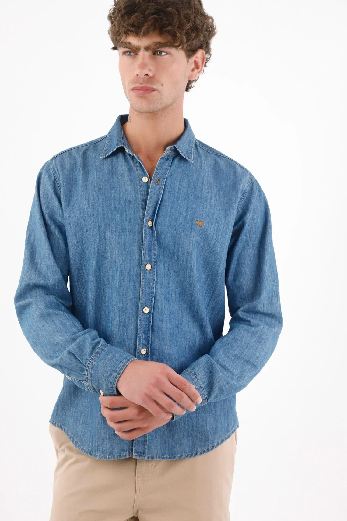 Shirt for men in regular fit blue cotton long sleeve - Image 3