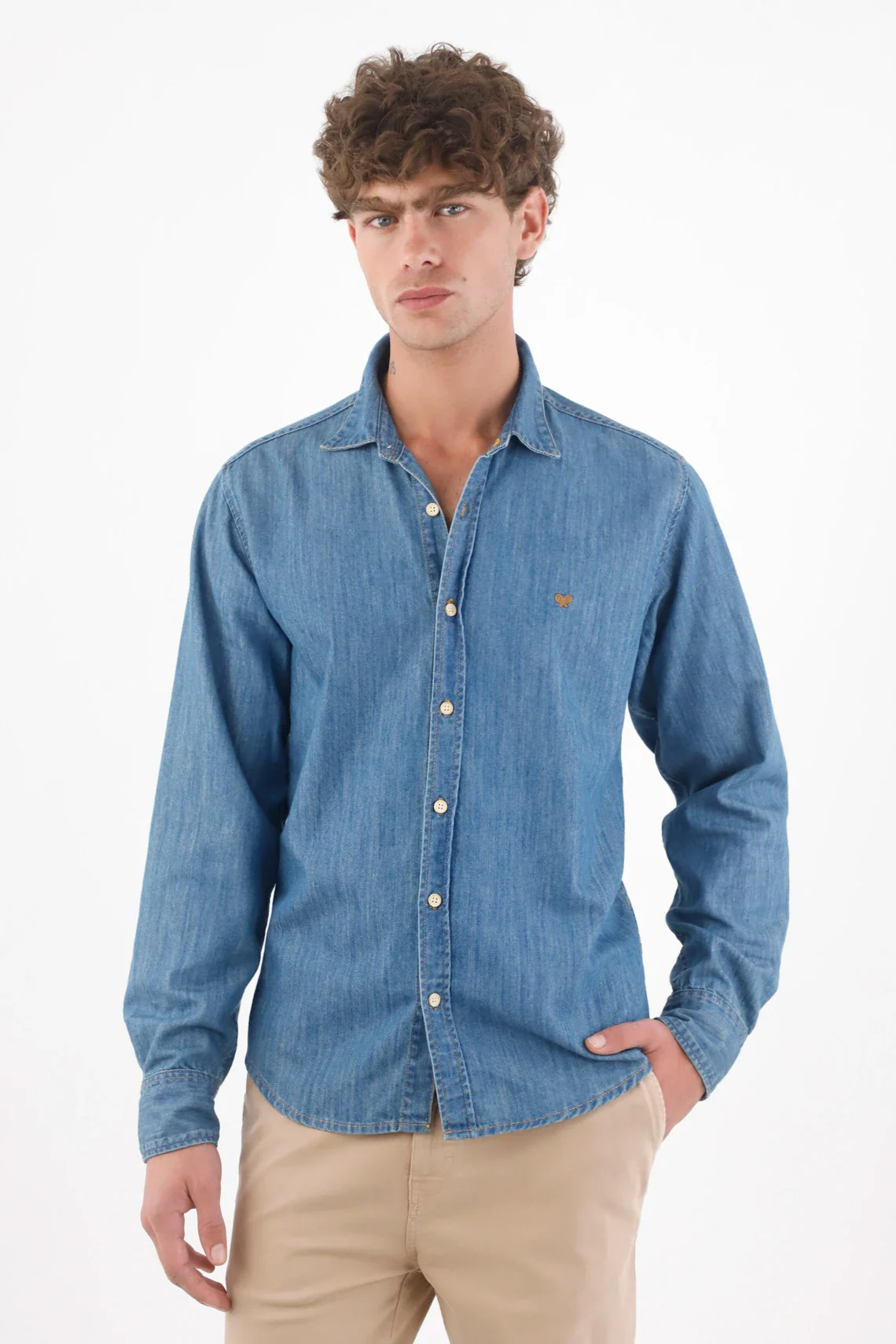 Shirt for men in regular fit blue cotton long sleeve - Image 4