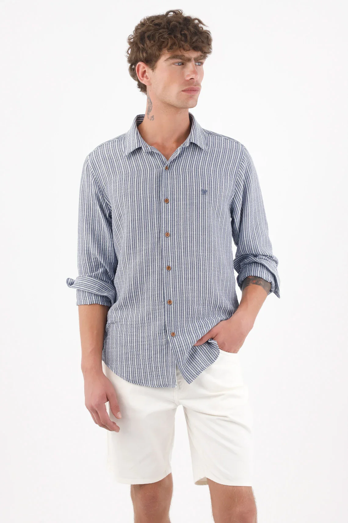 Shirt for Men in Blue Polyester with Relaxed Fit - Image 2