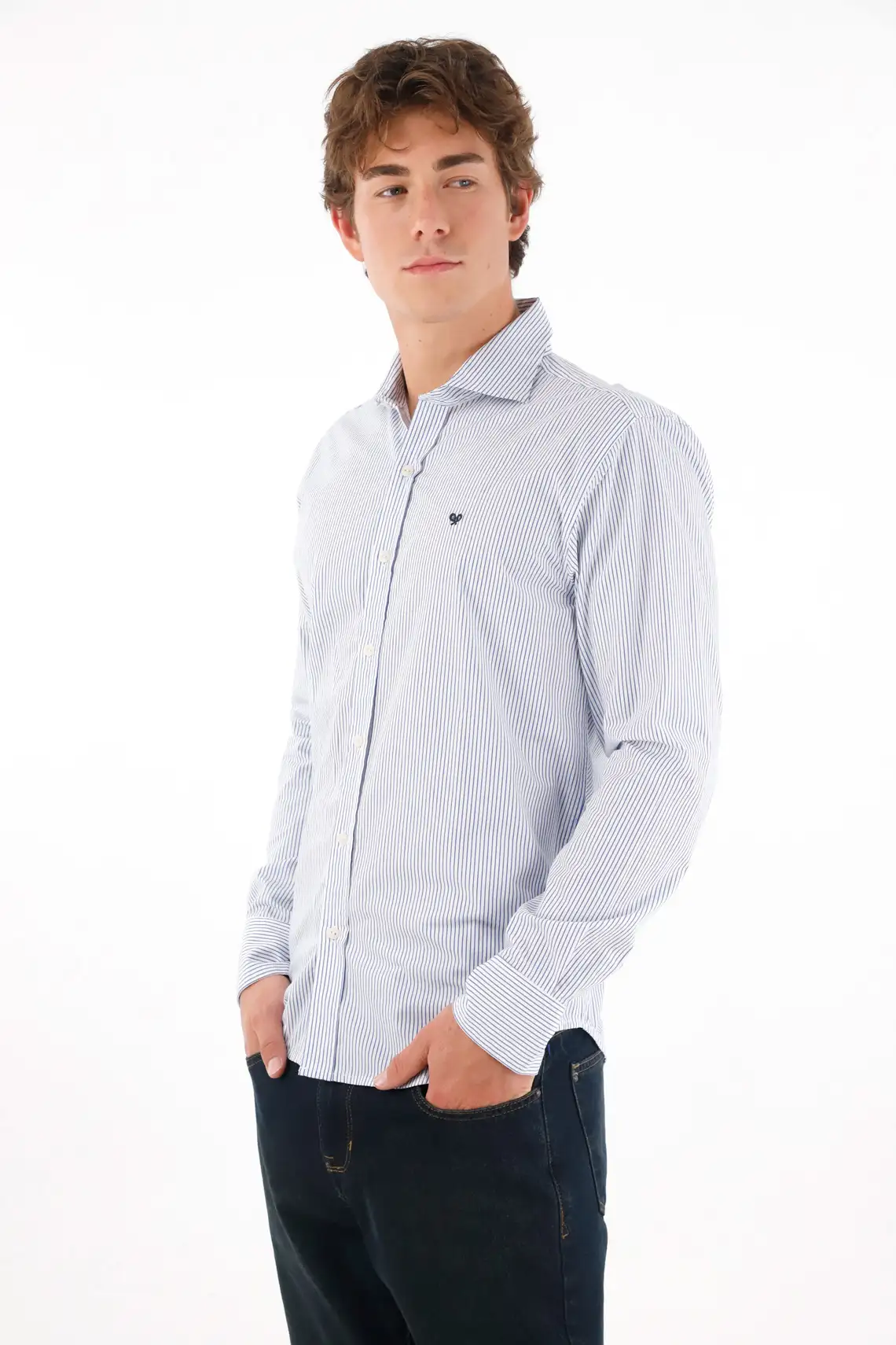 Long Sleeve Textured Blue Shirt for Men