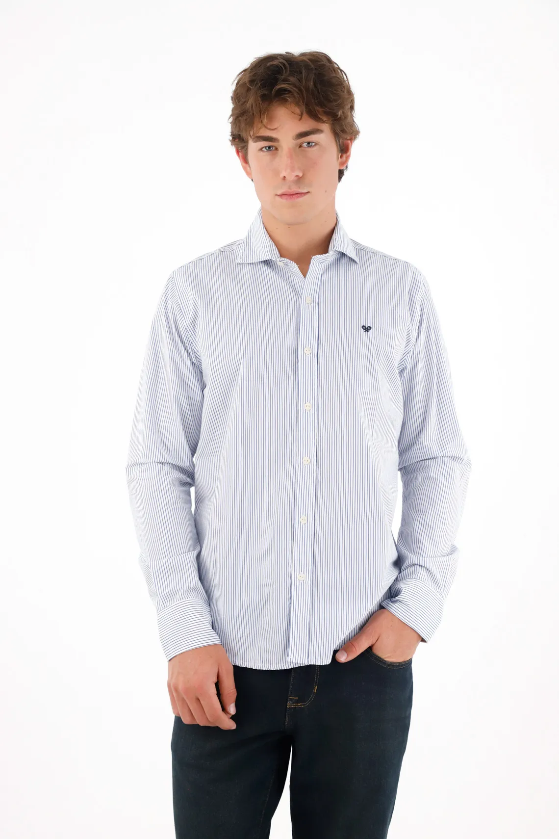 Long Sleeve Textured Blue Shirt for Men - Image 2