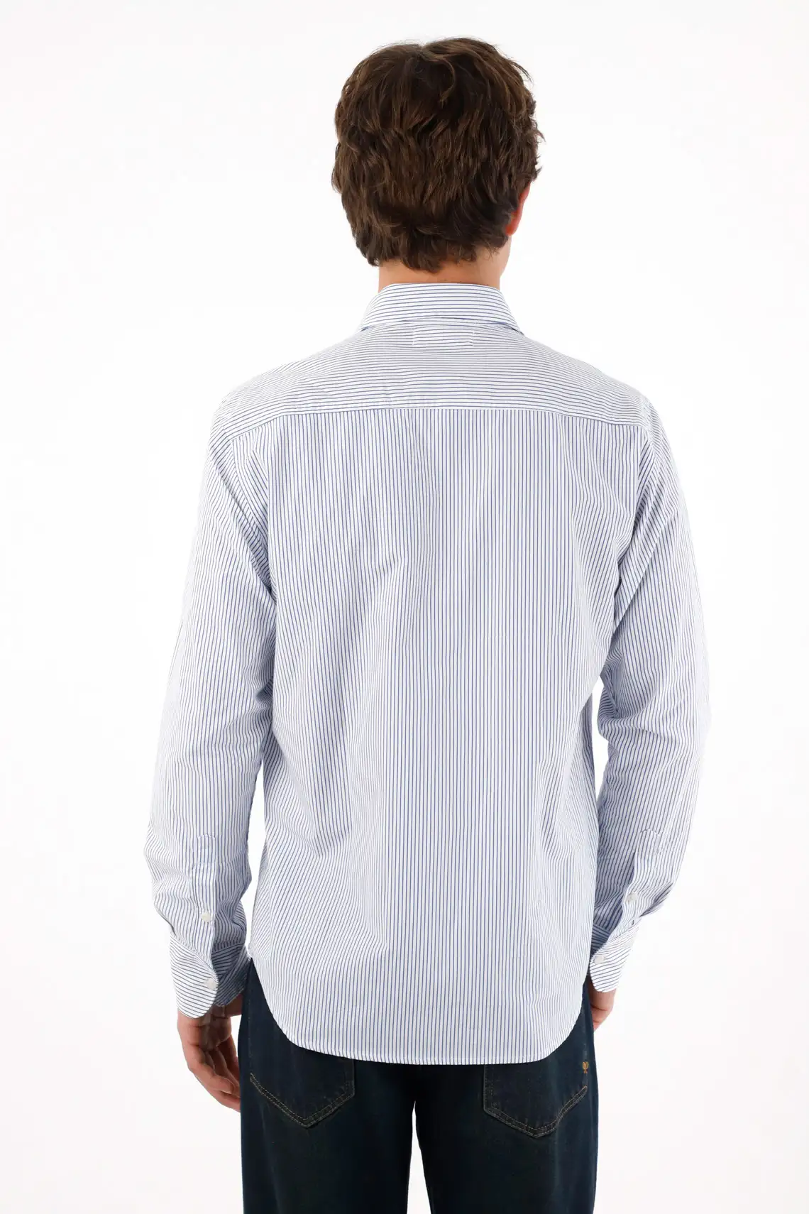 Long Sleeve Textured Blue Shirt for Men - Image 4