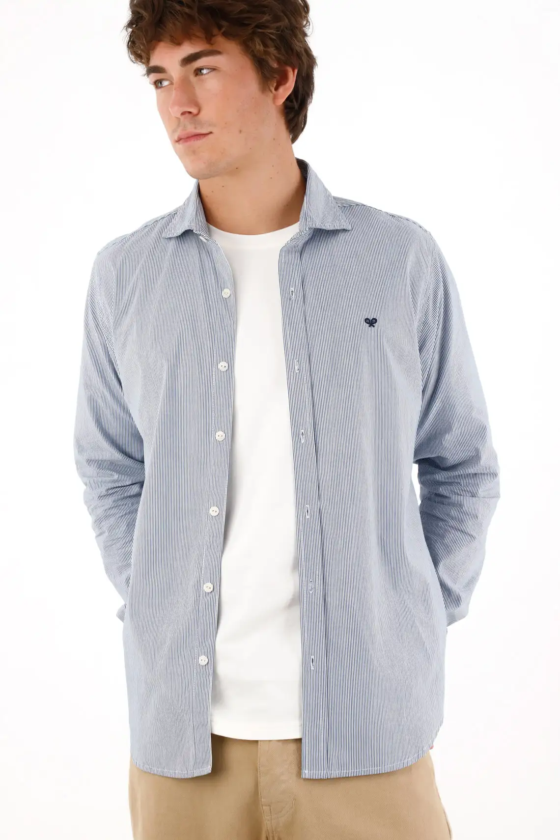 Long Sleeve Striped Blue Shirt for Men - Image 2
