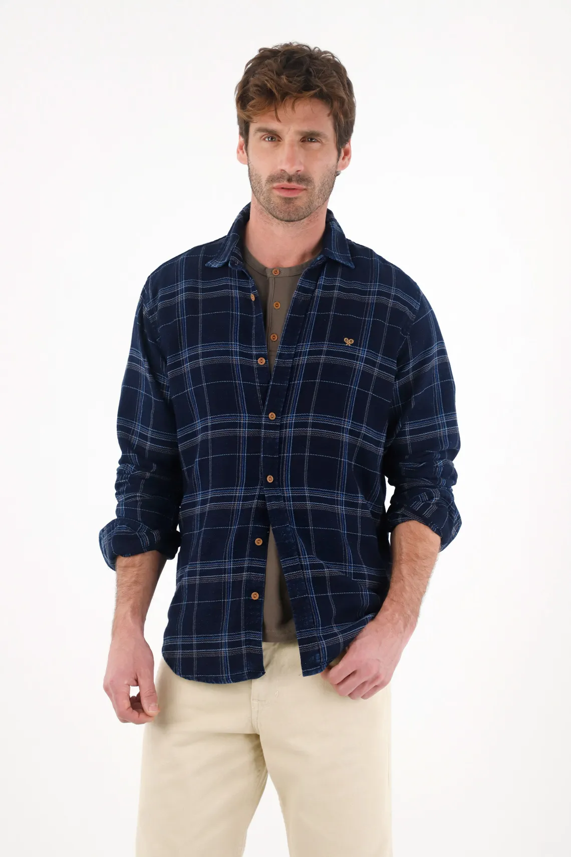 Blue Checkered Flannel Shirt for Men - Image 3