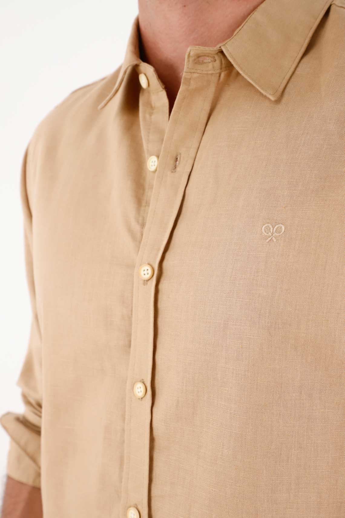 Shirt for Men in Sand Linen Regular Fit and Fresh - Image 3