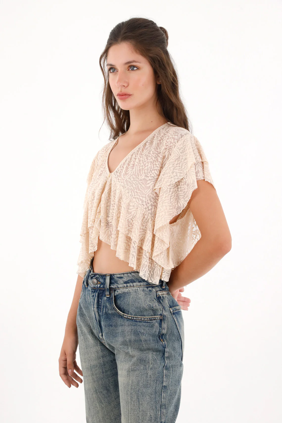 Shirt with Ruffles and Transparency Off-White for Women - Image 2