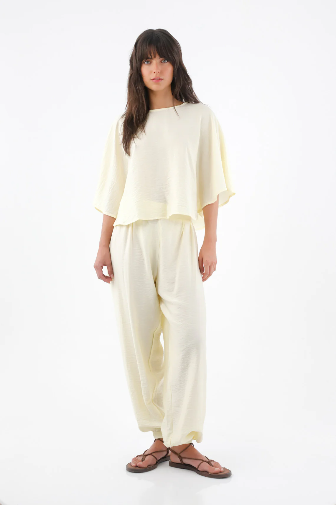Shirt for Women in Viscose Vanilla Yellow Relaxed Fit with Cape Sleeves