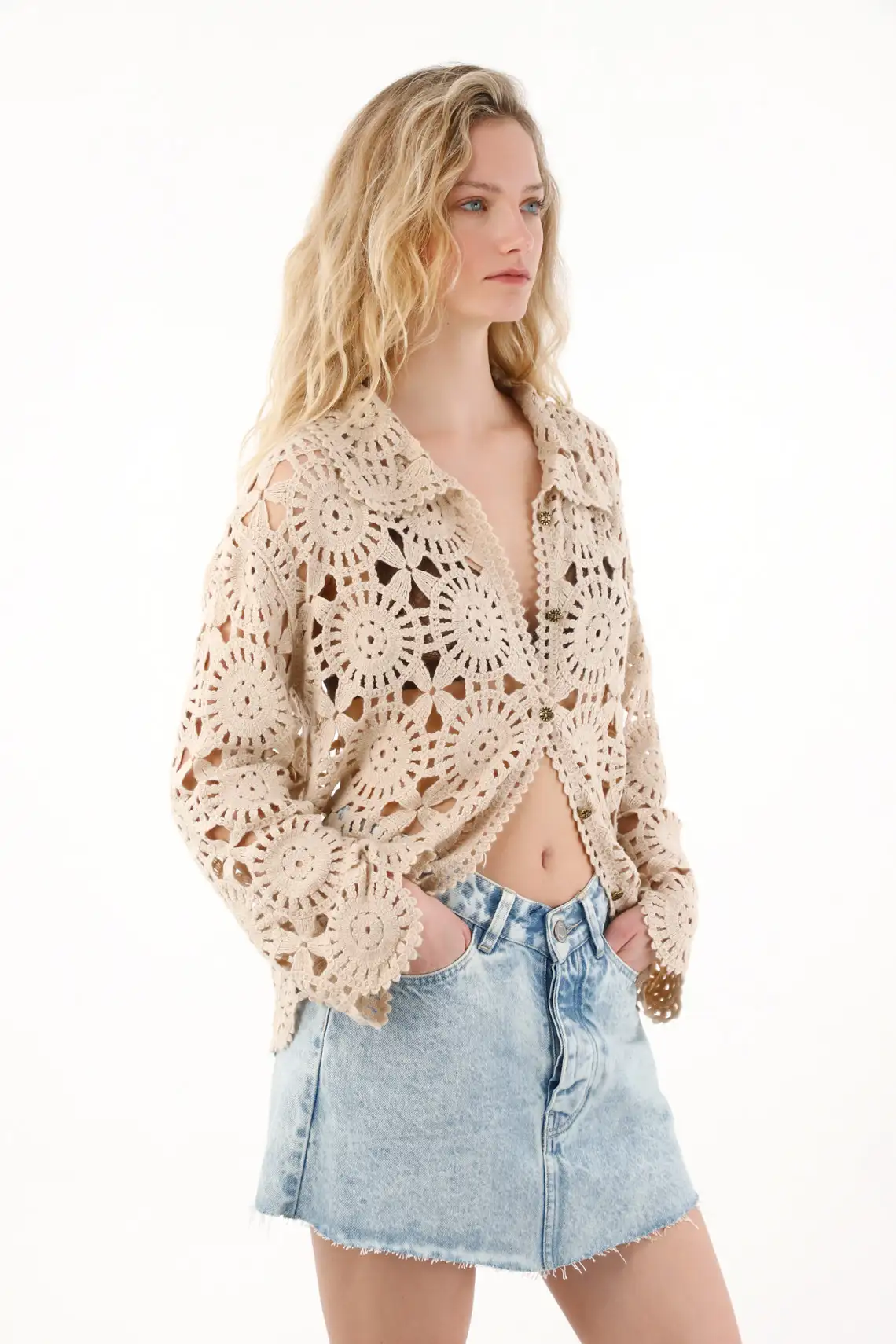 Shirt with Openwork Fabric for Women - Image 2
