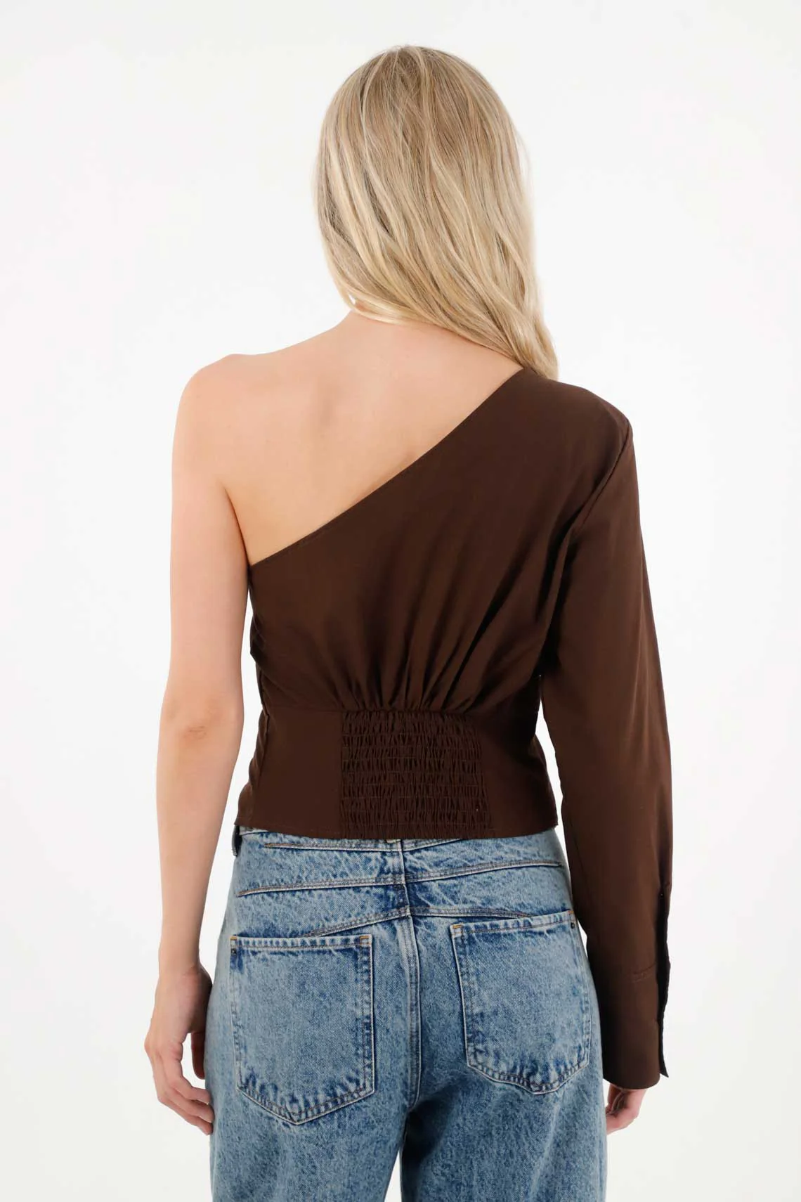 Brown One-Shoulder Shirt for Women - Image 4