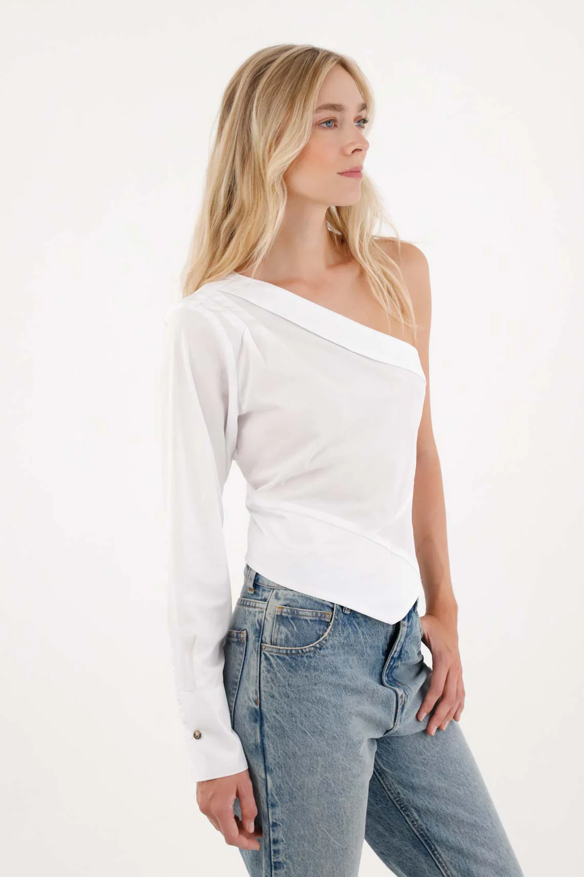 White One-Shoulder Shirt for Women
