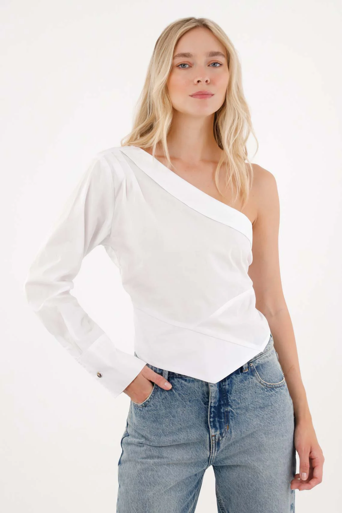 White One-Shoulder Shirt for Women - Image 2