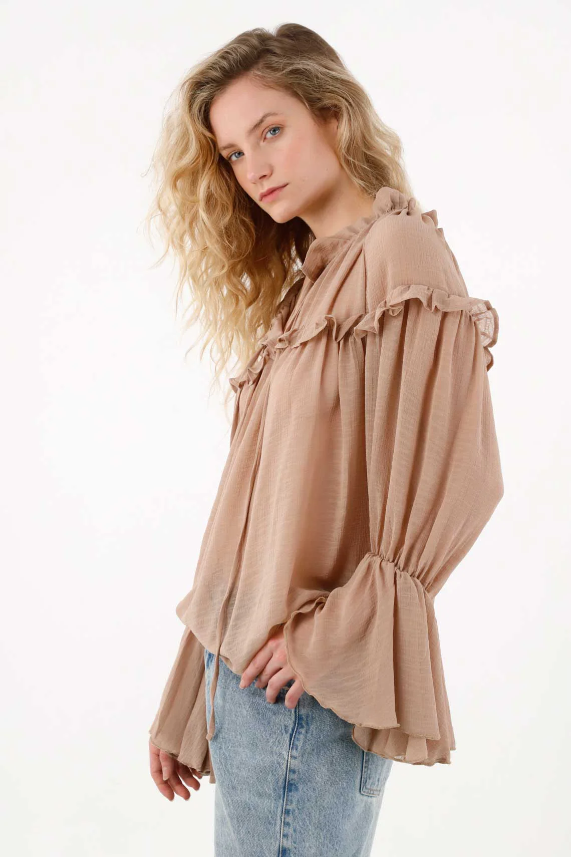 Chiffon Shirt with Ruffles in Pink for Women - Image 3