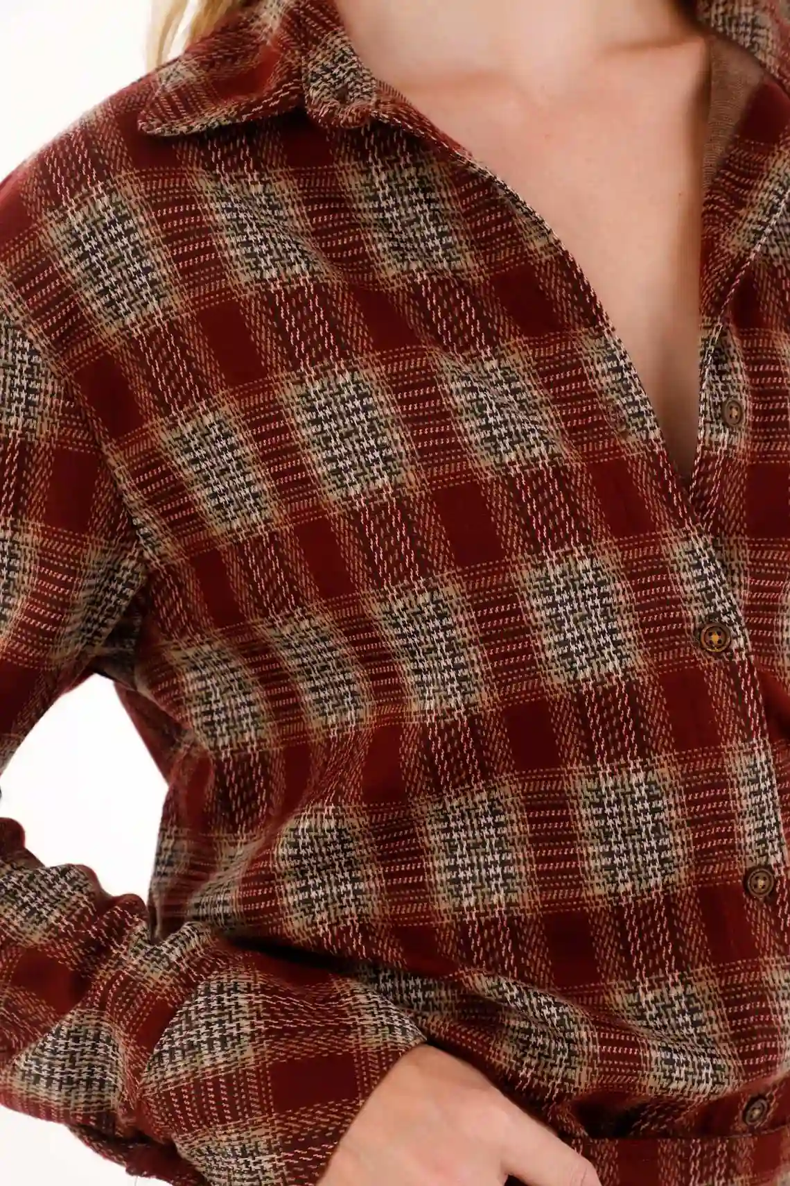 Red Long Sleeve Checkered Shirt for Women - Image 3