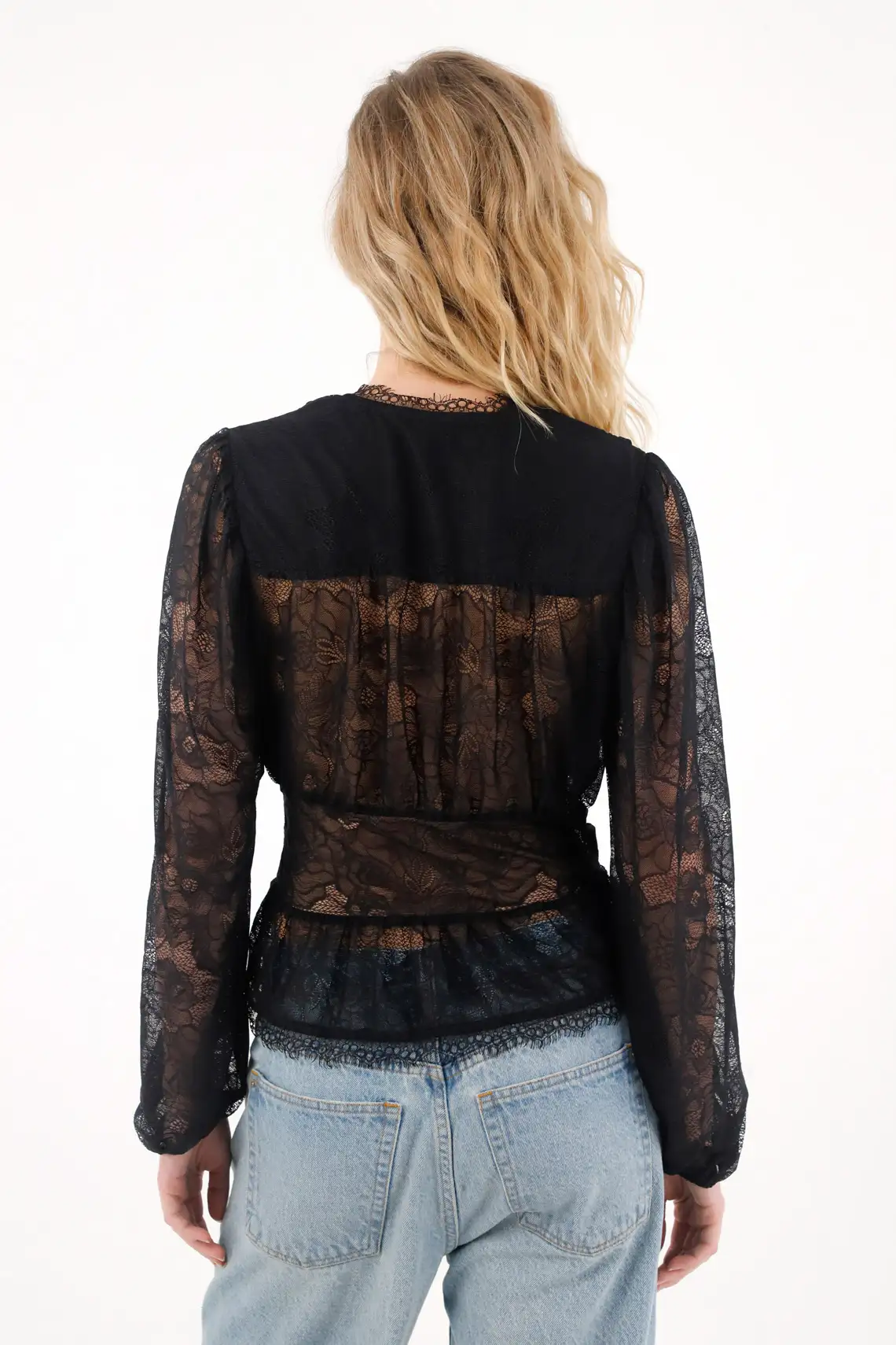 Long Sleeve Shirt with Lace in Black for Women - Image 4