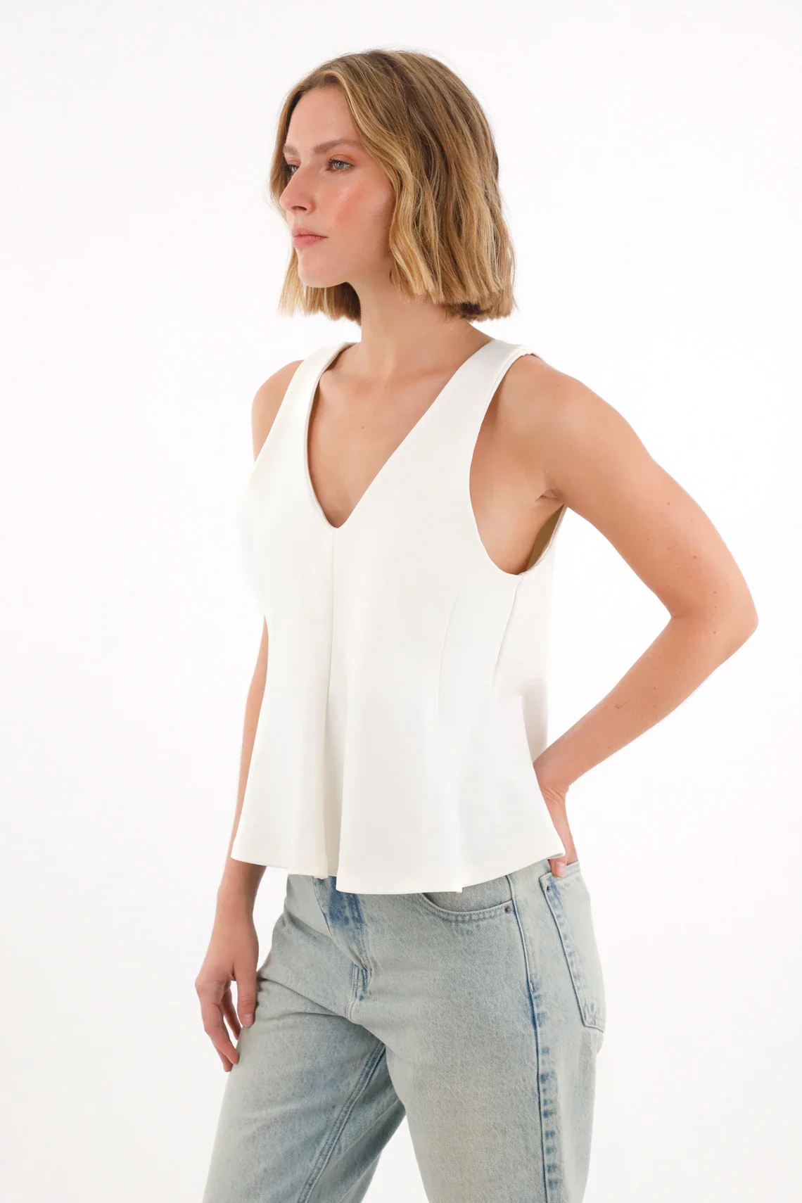 Shirt with V-neck in off-white for Women - Image 4