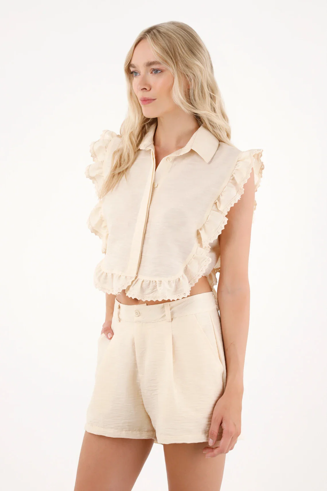Vest Tank Top with Ruffles Off-White for Women - Image 3