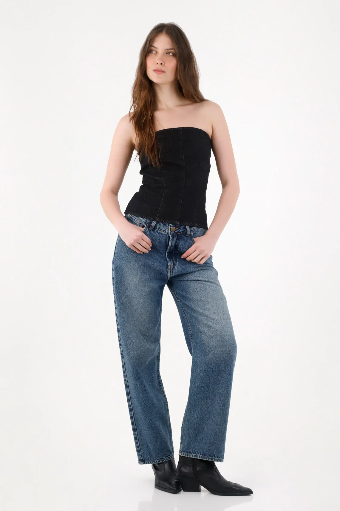 Black denim strapless shirt for women - Image 2
