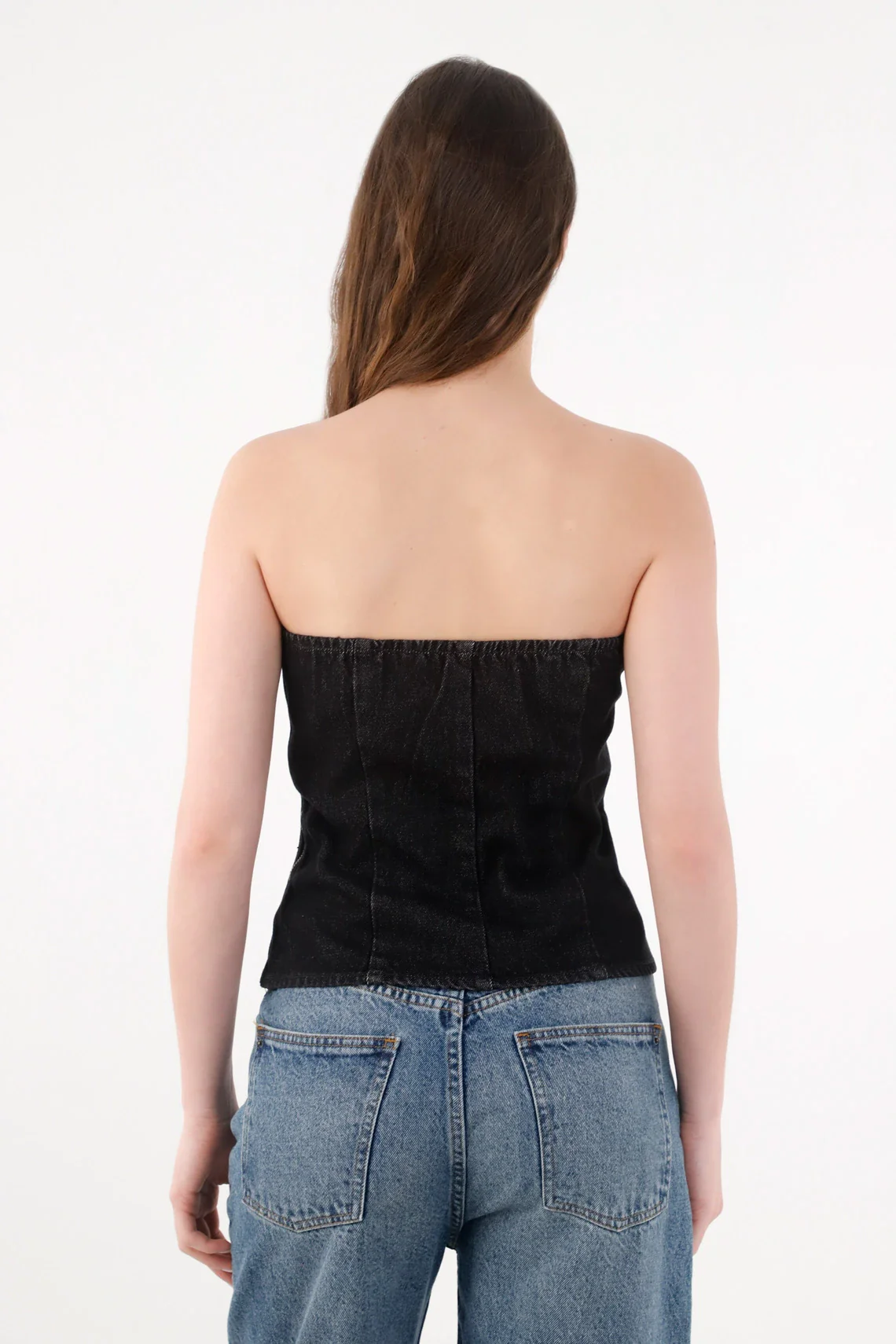 Black denim strapless shirt for women - Image 5