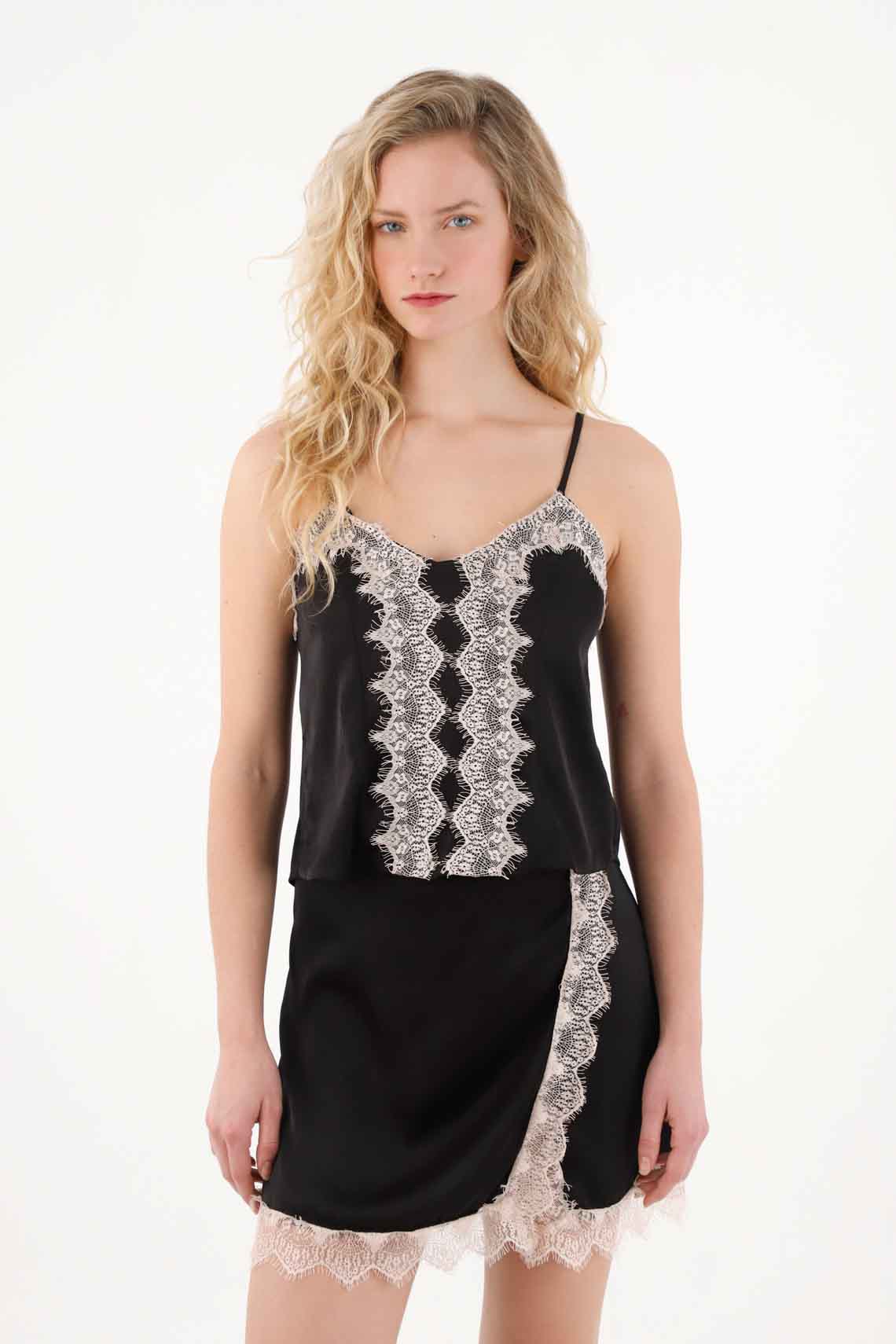 Black Lace Strap Shirt for Women