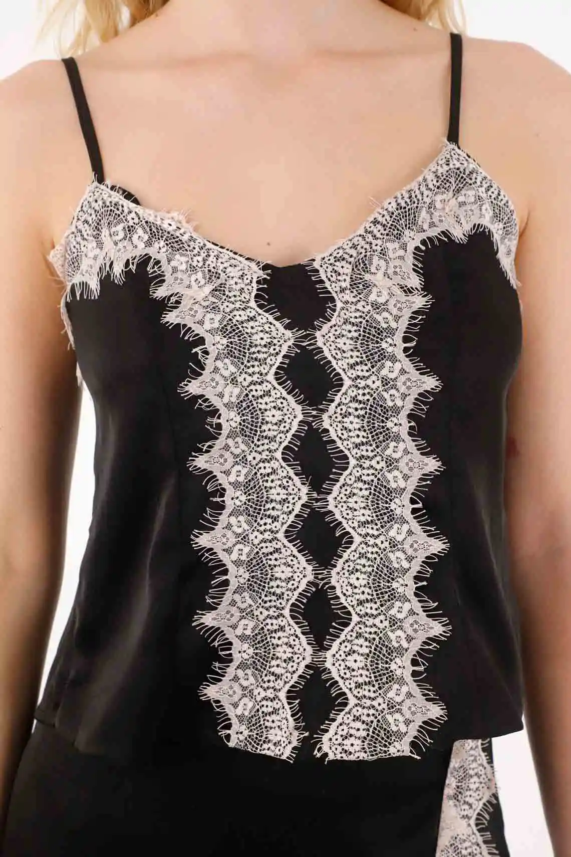 Black Lace Strap Shirt for Women - Image 2