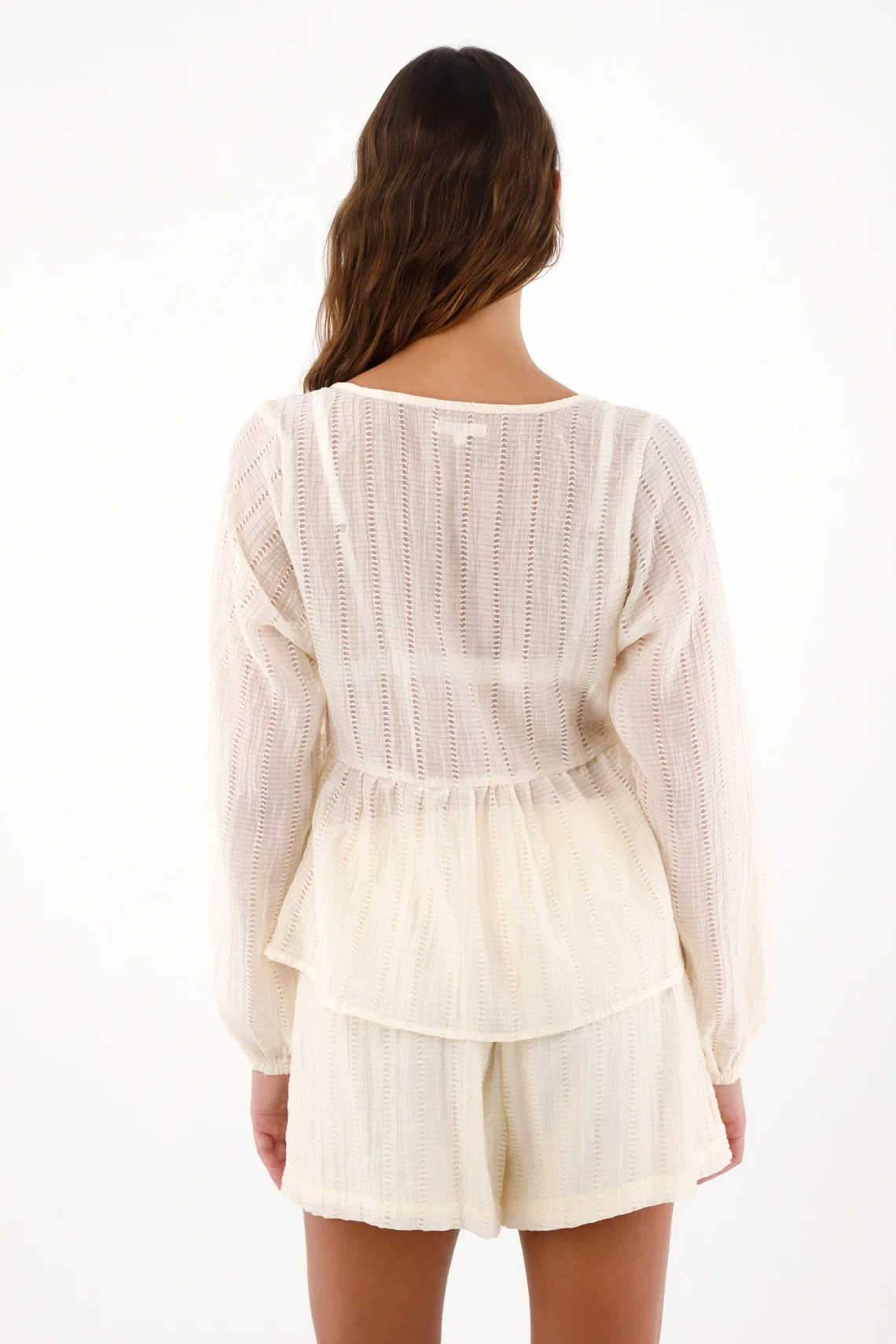 Shirt in embroidered fabric with ruffles black for women - Image 4